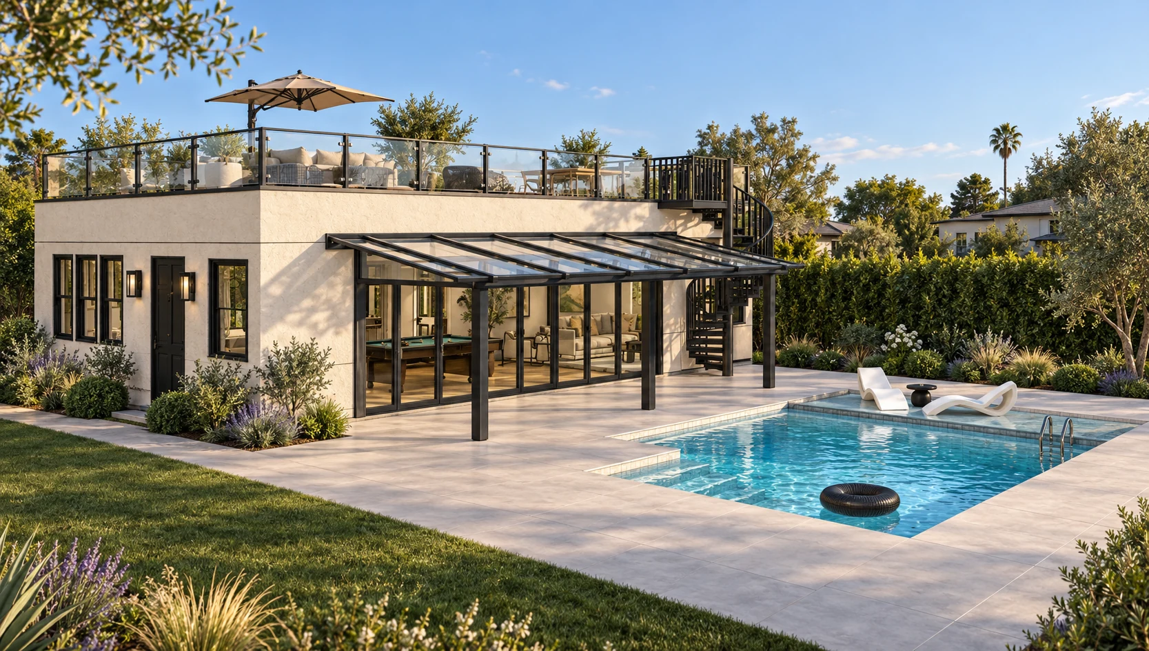 Abbott Brothers ADU beside a landscaped backyard pool